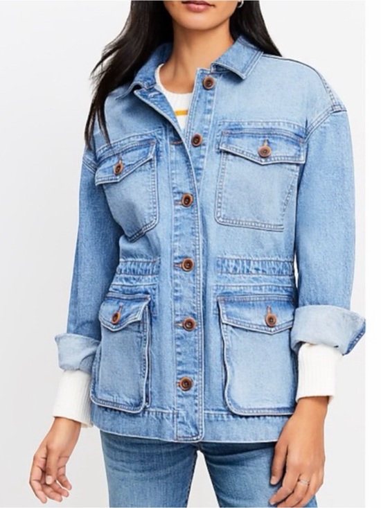 LOFT Jackets & Blazers - NEW LOFT Oversized Denim Long Sleeve Adjustable Waist Utility Jacket Size S
